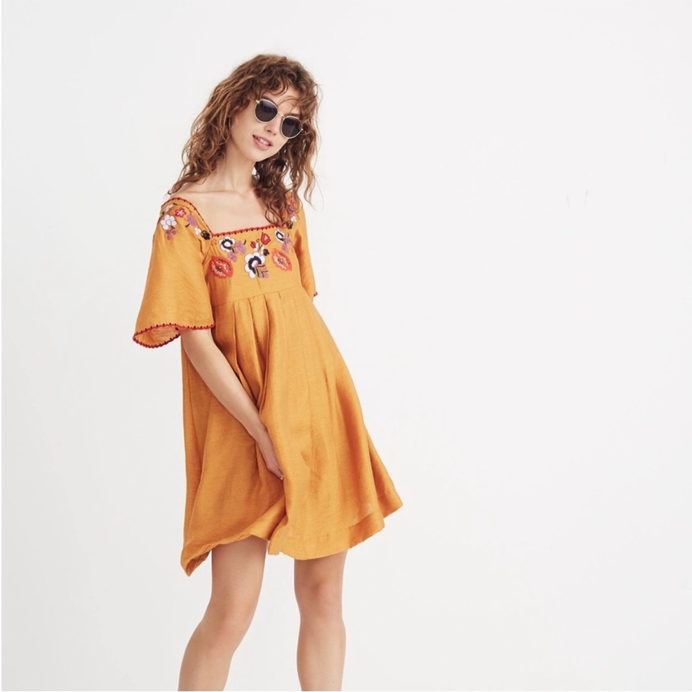 Madewell Embroidered Square Neck Mini Dress